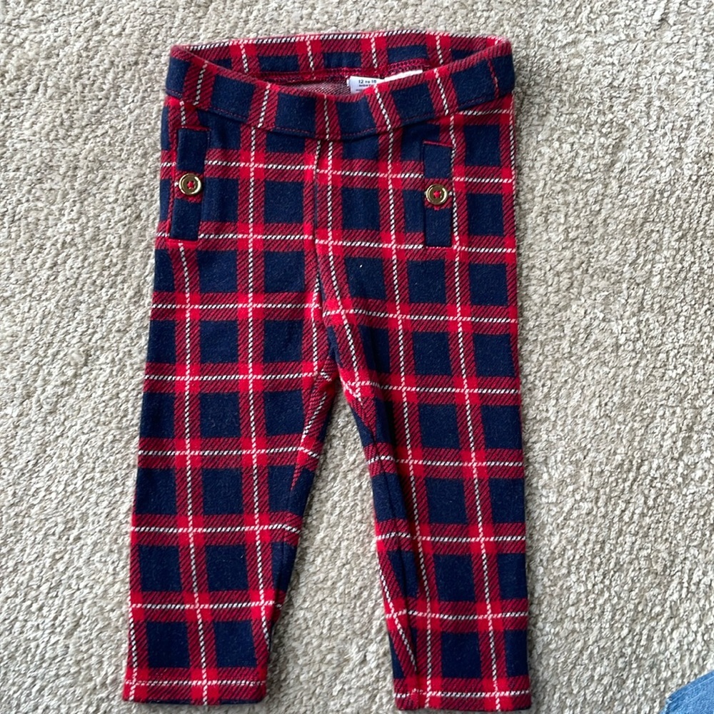 Janie and Jack red and navy plaid pants leggings 12-18 months
